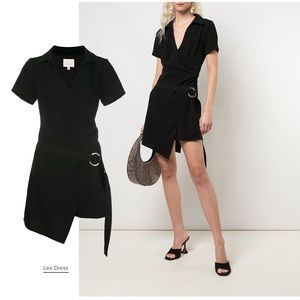 Cinq a Sept Dress Lee Faux Wrap Ring Belt Spread Collar Business Black 6 NWT